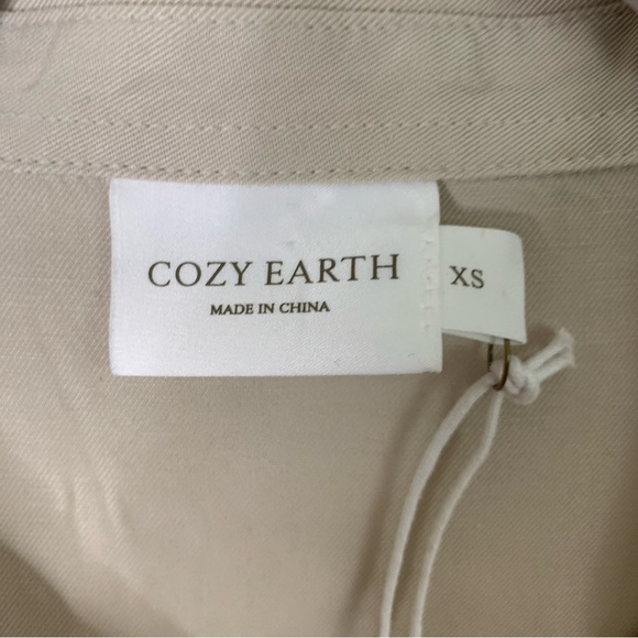 Cozy Earth Womens tan lived in linen short sleeve button shirt XS NWT - Picture 7 of 11
